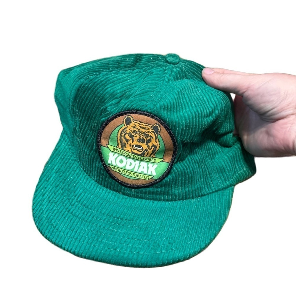 Vintage Kodiak Tobacco Large Patch Corduroy Snapback Trucker Hat Cap Made In USA